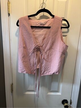 Ivy City Co Pink Tie-Front Linen-Blend Camisole